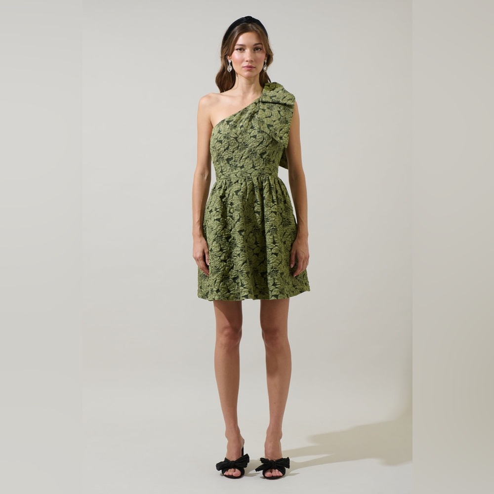 NWT Sugarlips Arielle Jacquard Ivine Bow Mini Dress